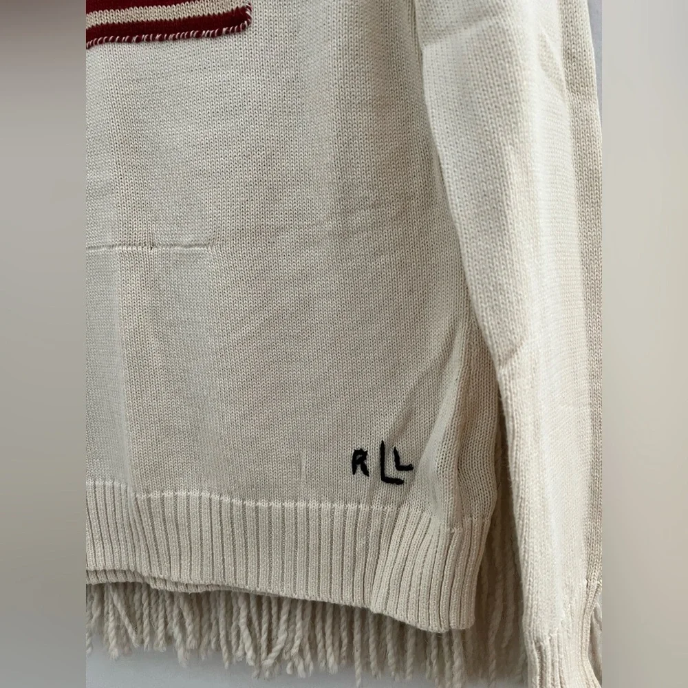 Vintage Rare Green Tag 90S Ralph Lauren Ivory Flag Knitted Sweater - Picture 4 of 15